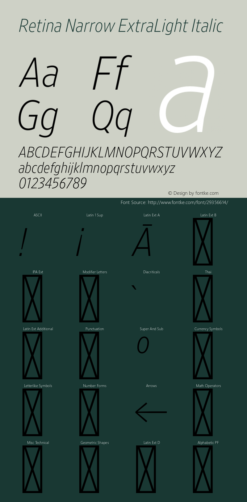 RetinaNarrow-ExtraLightItalic Version 1.001;PS 0.000;hotconv 16.6.51;makeotf.lib2.5.65220图片样张