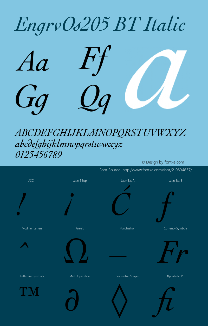 EngrvOs205 BT Italic Version 1.01 emb4-OT图片样张