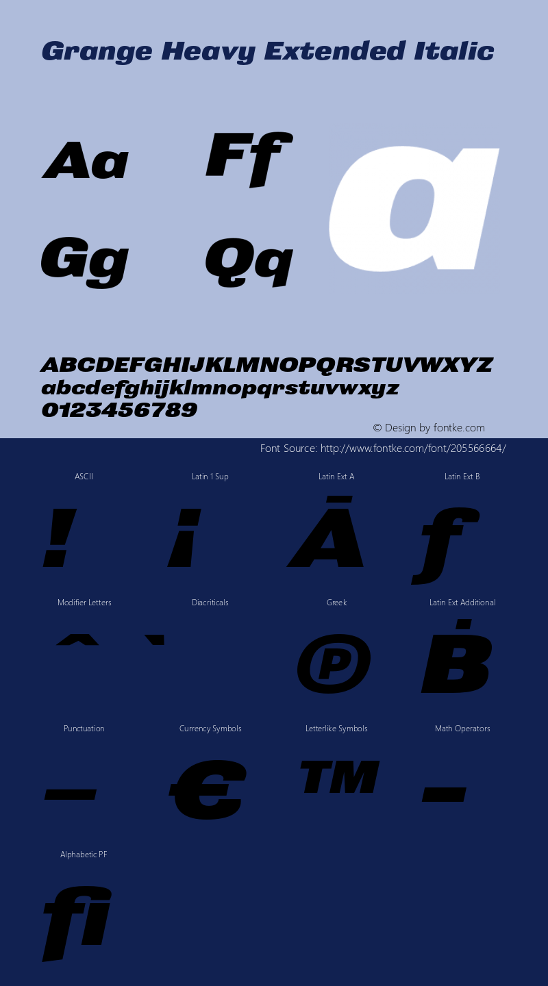 Grange Heavy Extended Italic Version 1.000;PS 001.000;hotconv 1.0.88;makeotf.lib2.5.64775图片样张