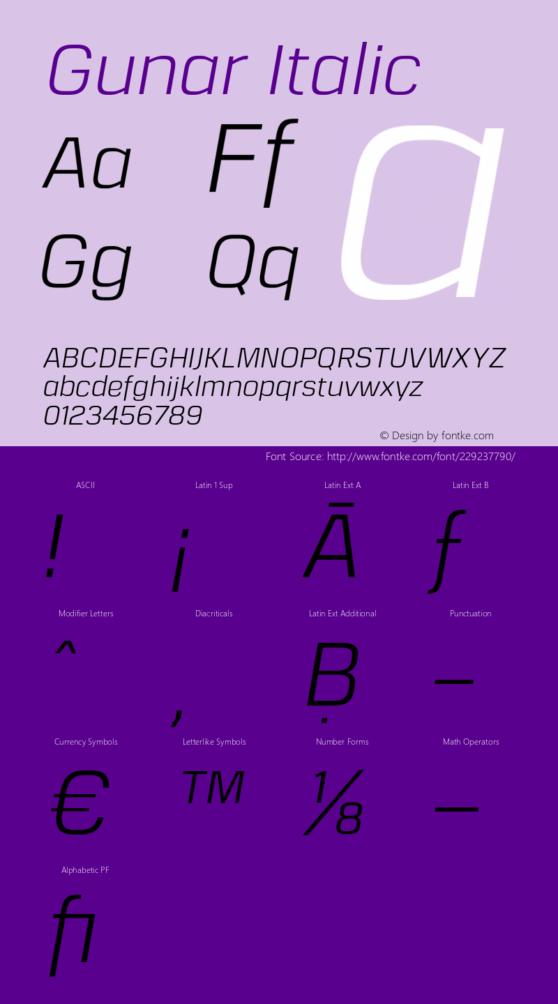 Gunar Italic Version 1.000;PS 001.000;hotconv 1.0.70;makeotf.lib2.5.58329图片样张