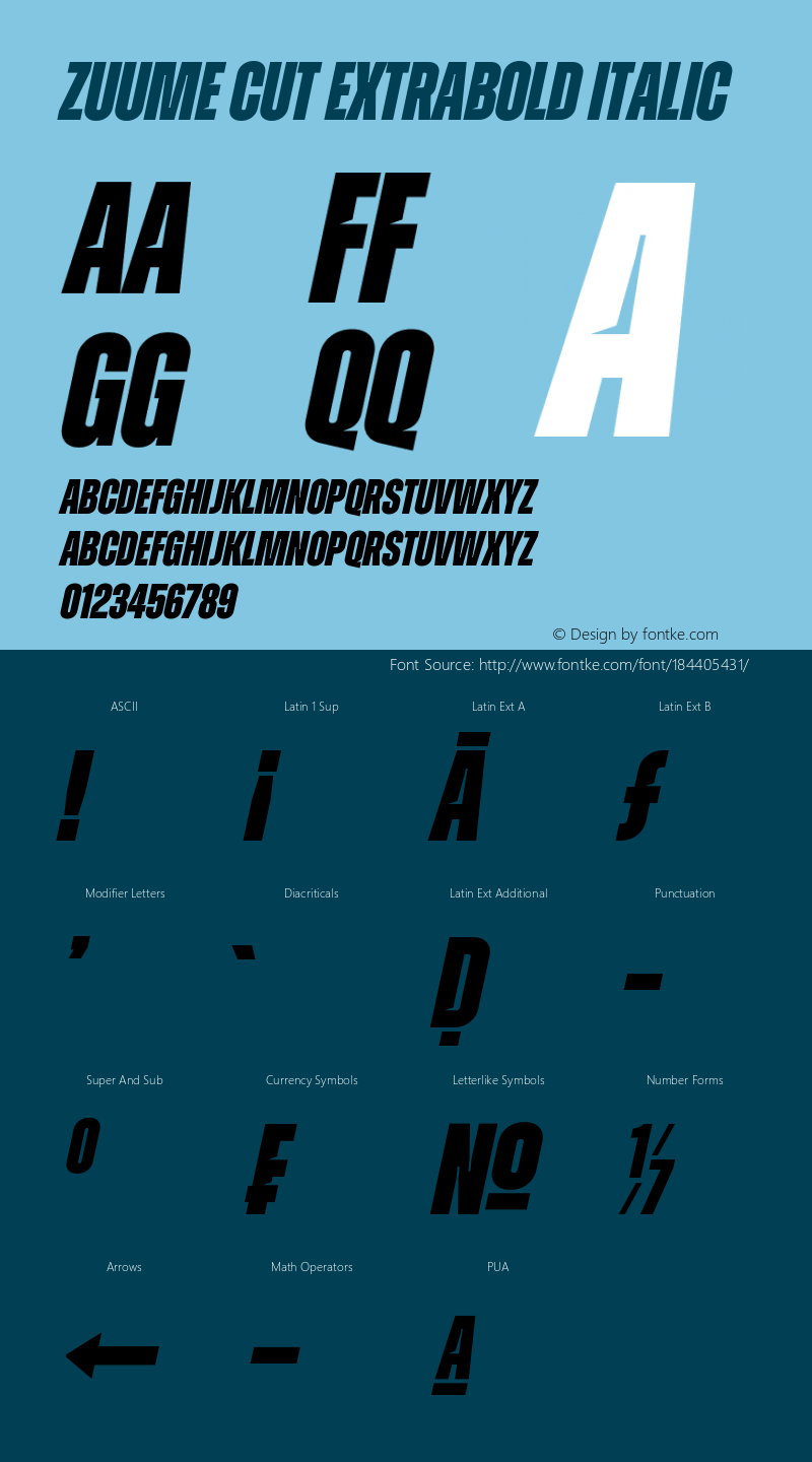 Zuume Cut ExtraBold Italic Version 1.000;hotconv 1.0.109;makeotfexe 2.5.65596图片样张