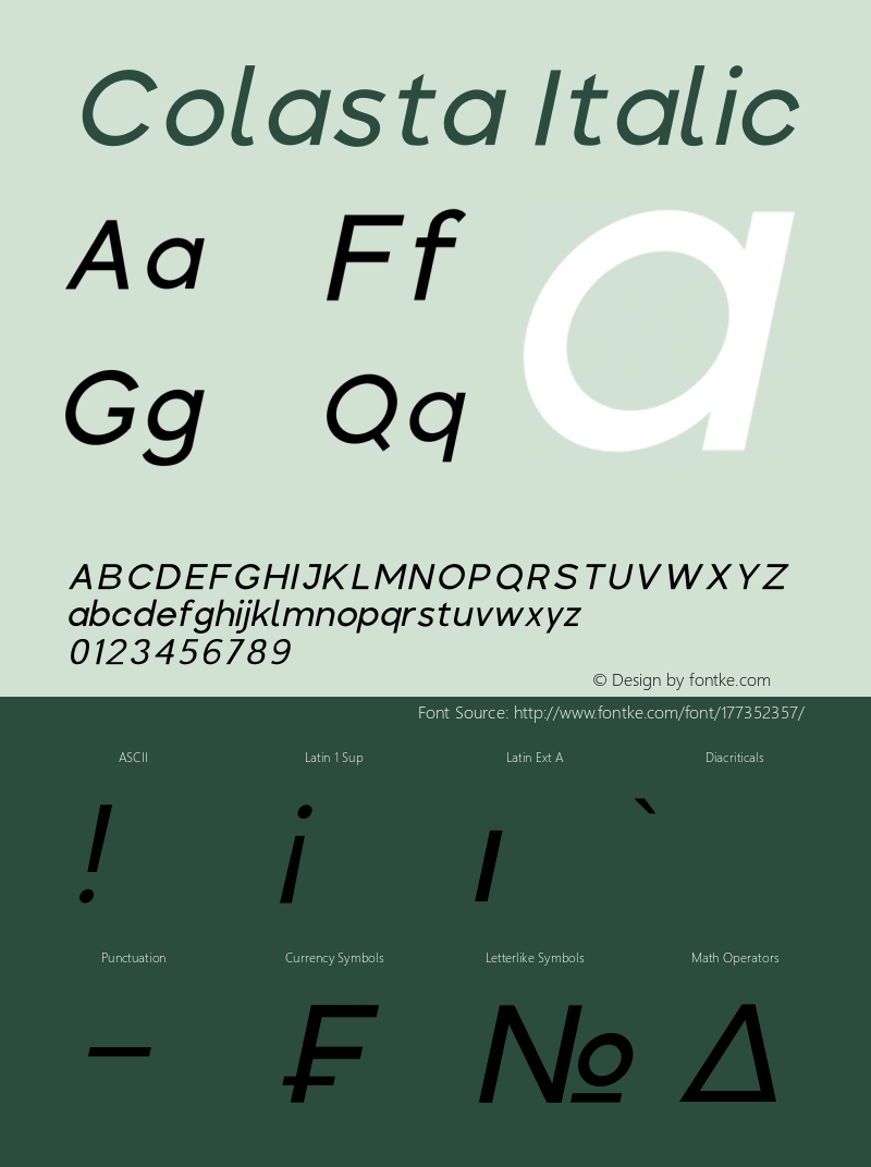 Colasta Italic Version 1.00;July 12, 2021;FontCreator 13.0.0.2683 32-bit图片样张