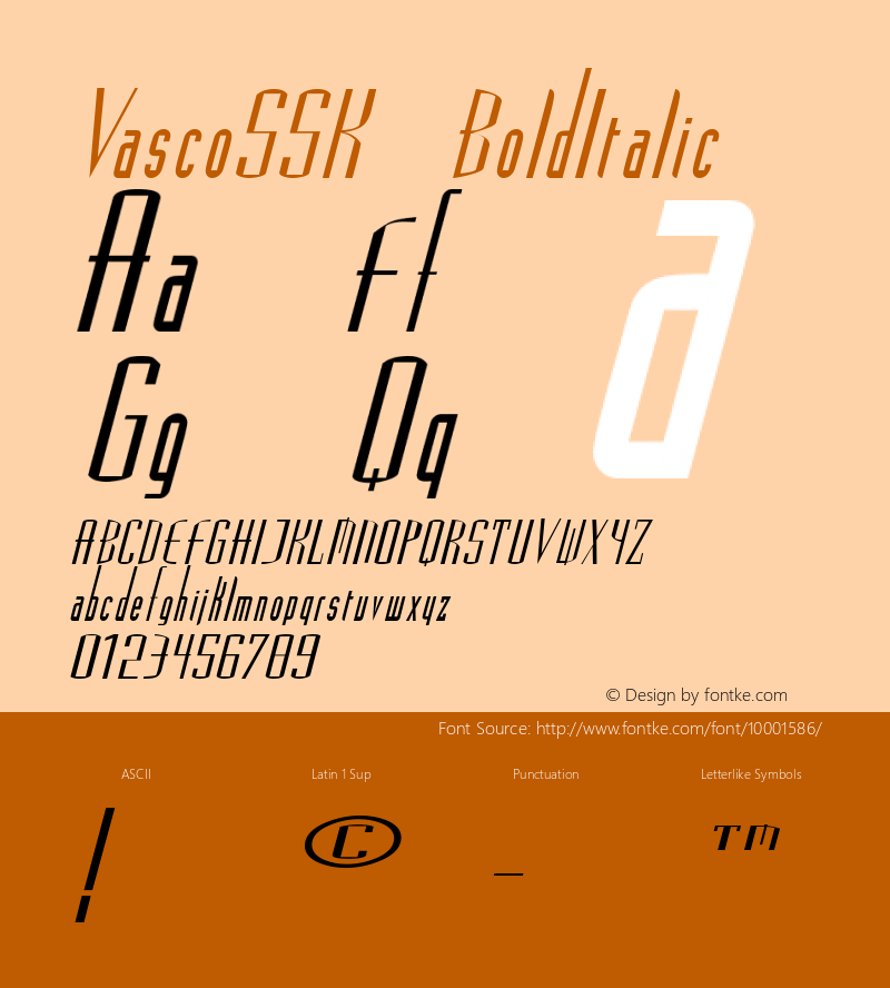 VascoSSK BoldItalic Macromedia Fontographer 4.1 8/14/95图片样张