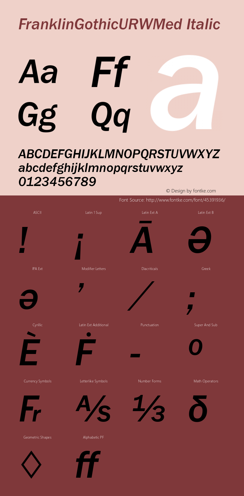 FranklinGothicURWMed Italic Version 1.00图片样张