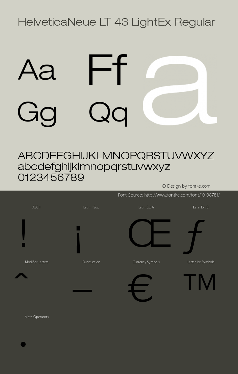 HelveticaNeue LT 43 LightEx Regular Version 6.1; 2002图片样张