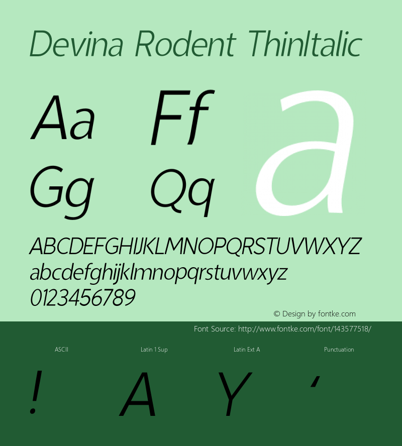 Devina Rodent ThinItalic Version 1.002;Fontself Maker 3.5.4图片样张