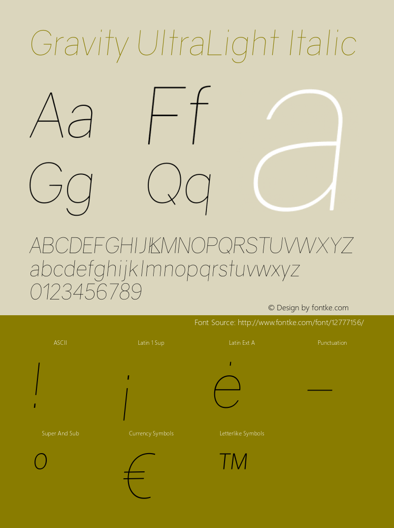 Gravity UltraLight Italic Version 1.000;PS 002.000;hotconv 1.0.70;makeotf.lib2.5.58329图片样张