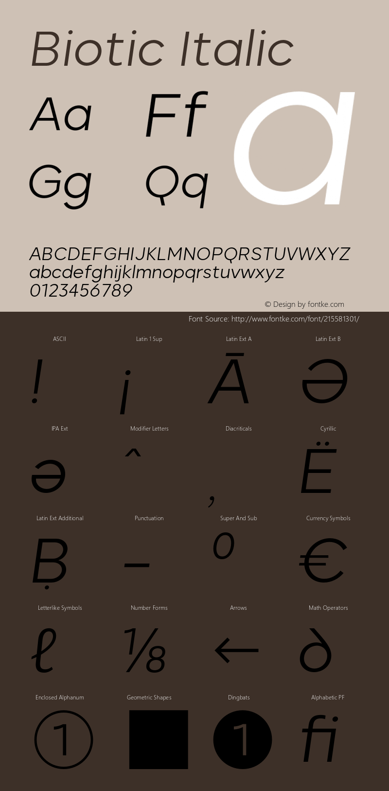 Biotic Italic Version 2.000;FEAKit 1.0图片样张