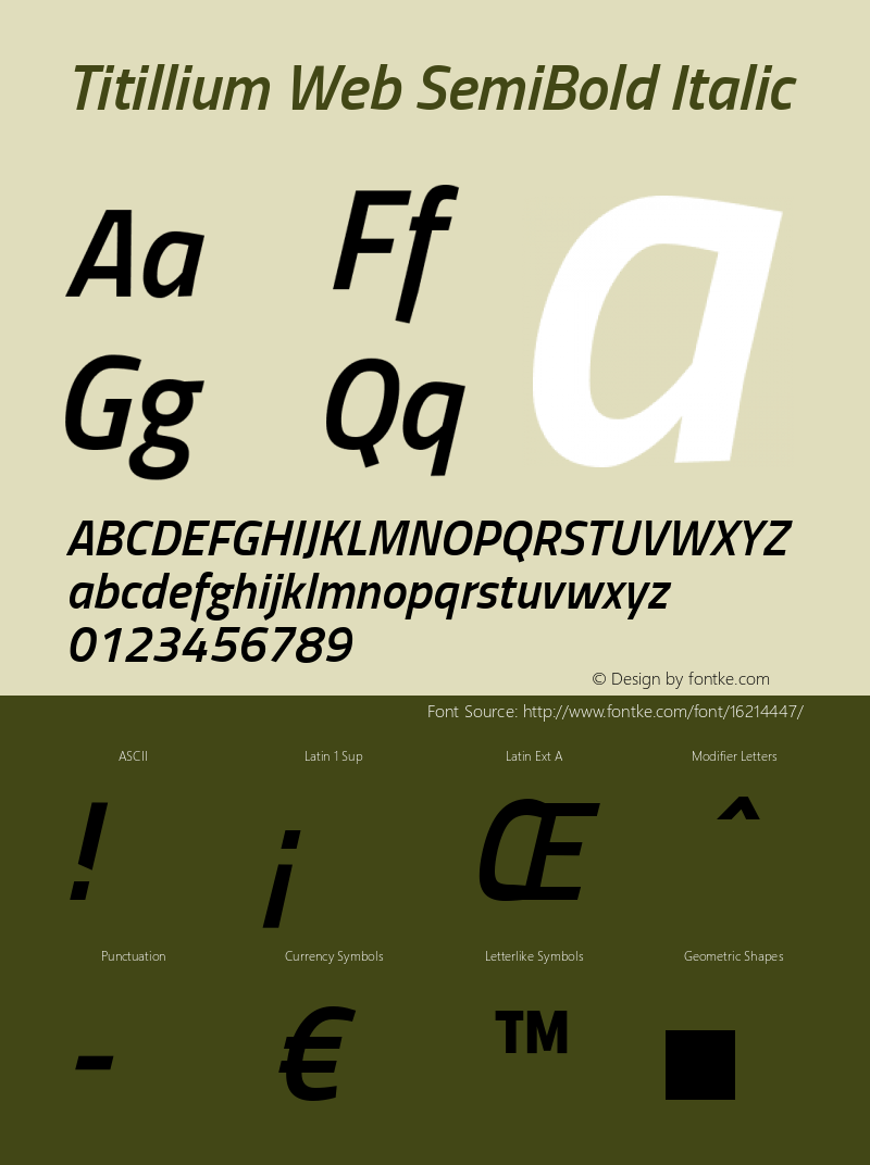 Titillium Web SemiBold Italic Version 1.001;PS 57.000;hotconv 1.0.70;makeotf.lib2.5.55311图片样张