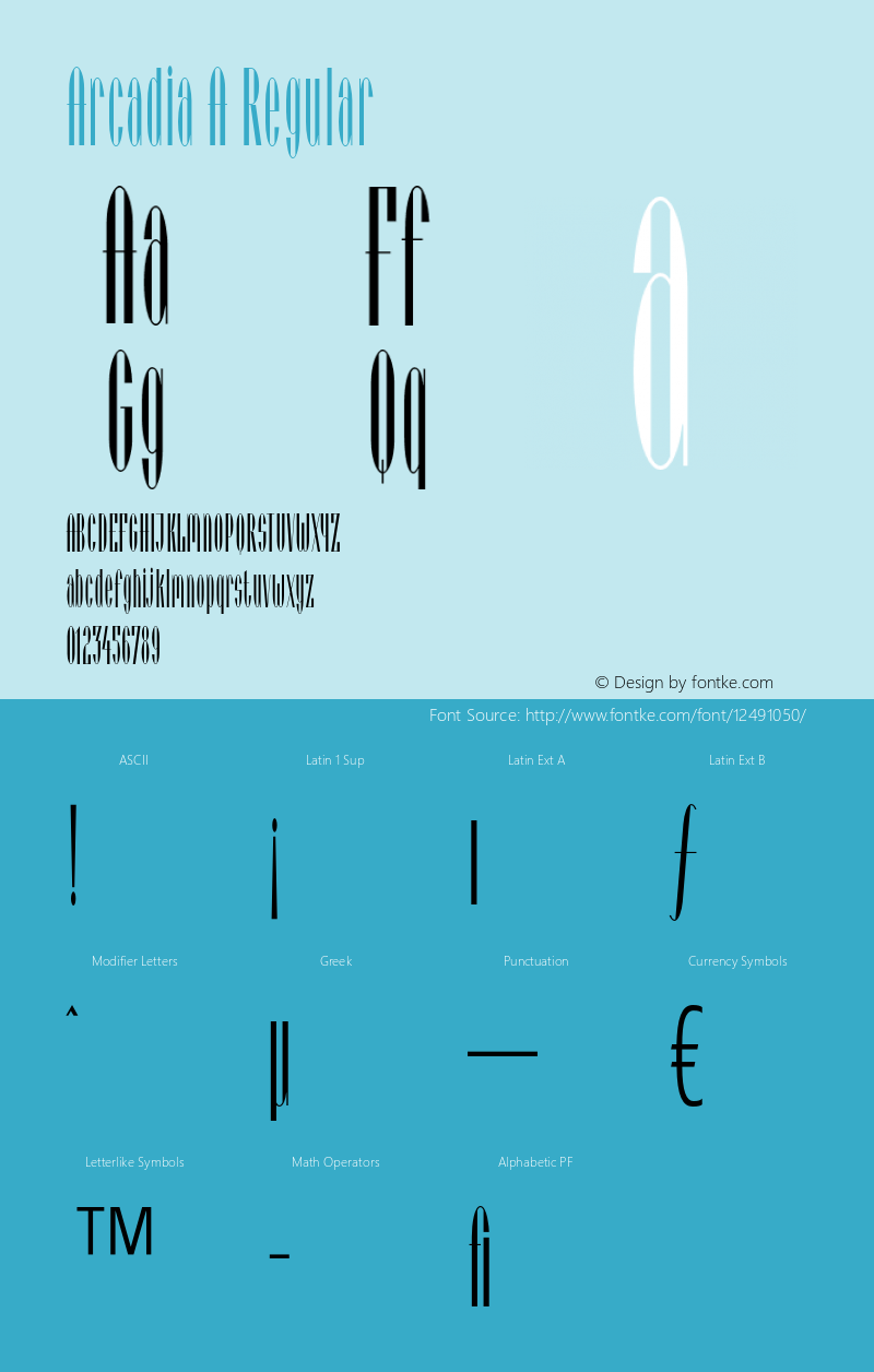 Arcadia A Regular OTF 1.0;PS 001.000;Core 1.0.22图片样张