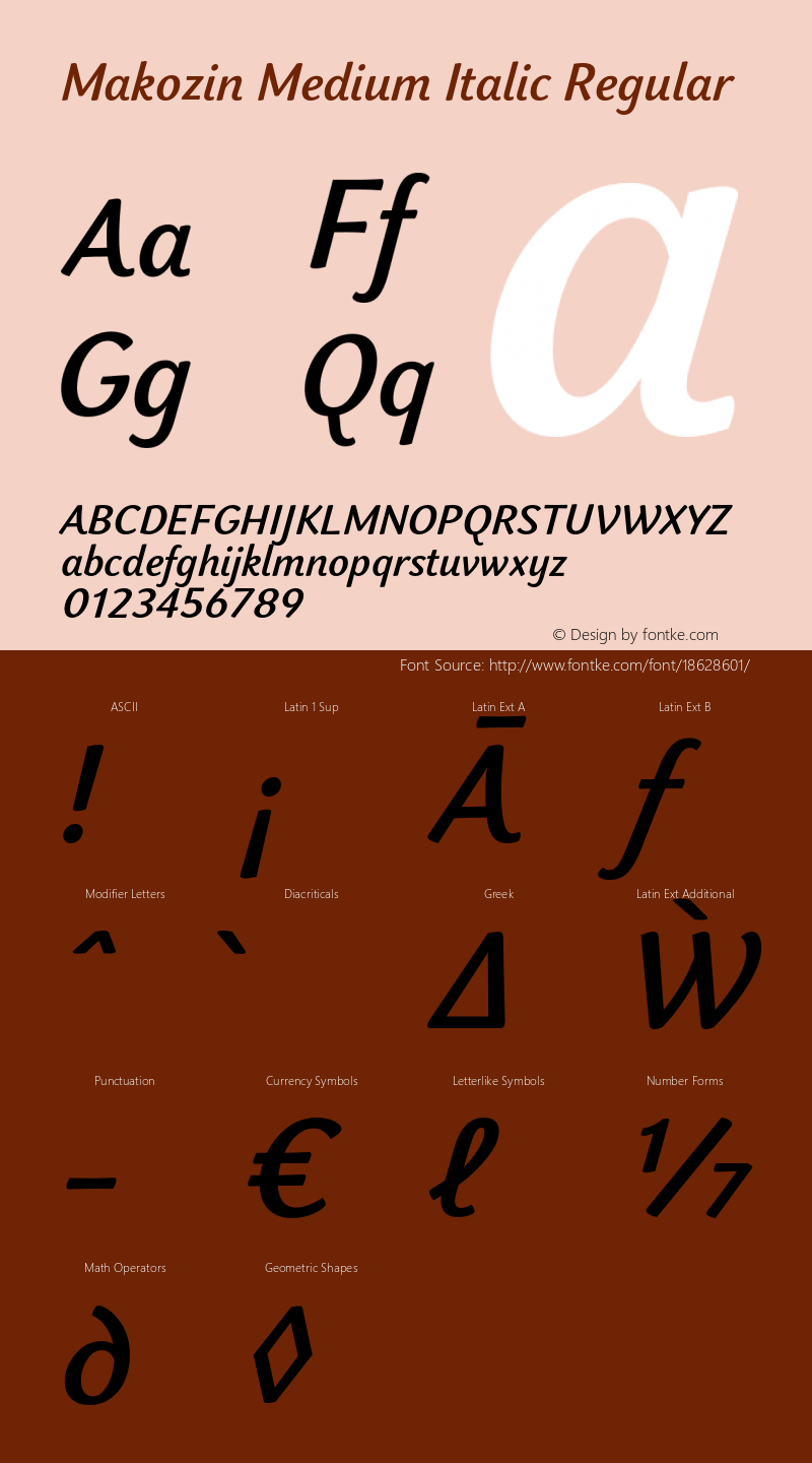 Makozin Medium Italic Regular Version 1.000;PS 001.000;hotconv 1.0.88;makeotf.lib2.5.64775图片样张