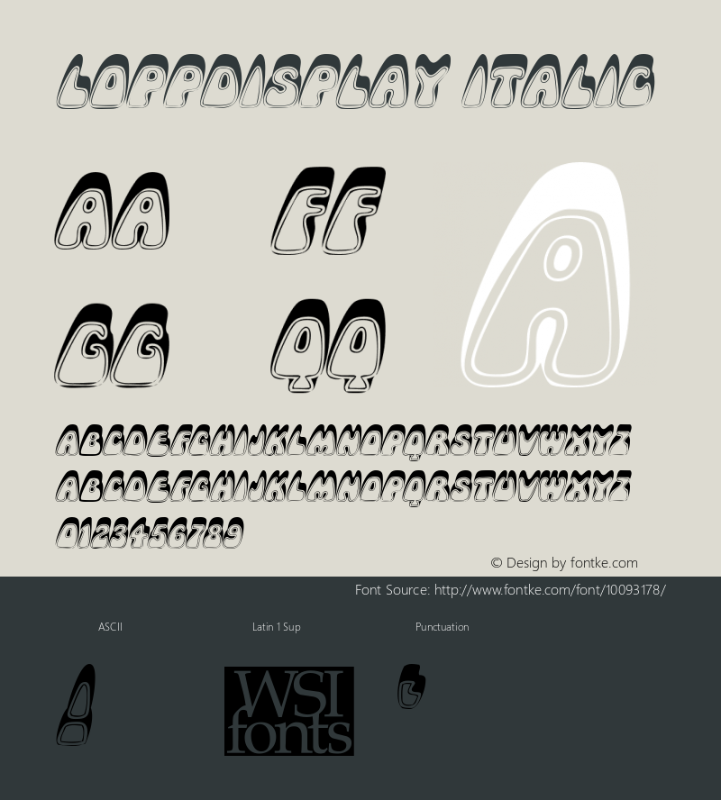 LoppDisplay Italic The IMSI MasterFonts Collection, tm 1995, 1996 IMSI (International Microcomputer Software Inc.)图片样张