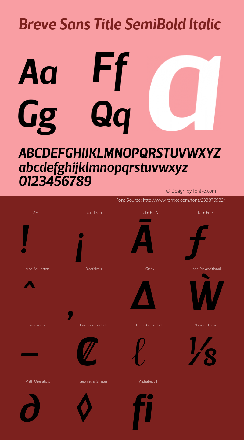 Breve Sans Title SemiBold Italic Version 2.001;PS 002.001;hotconv 1.0.70;makeotf.lib2.5.58329图片样张