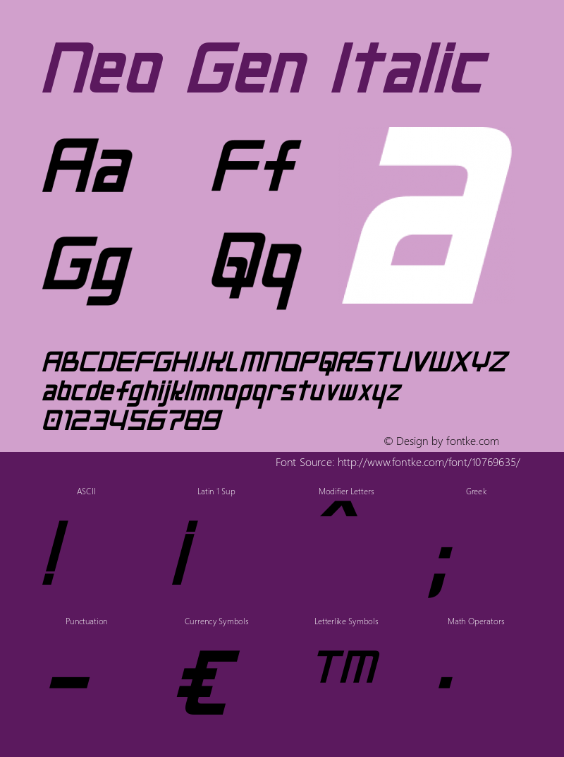 Neo Gen Italic Version 1.10 - June 20, 2013图片样张