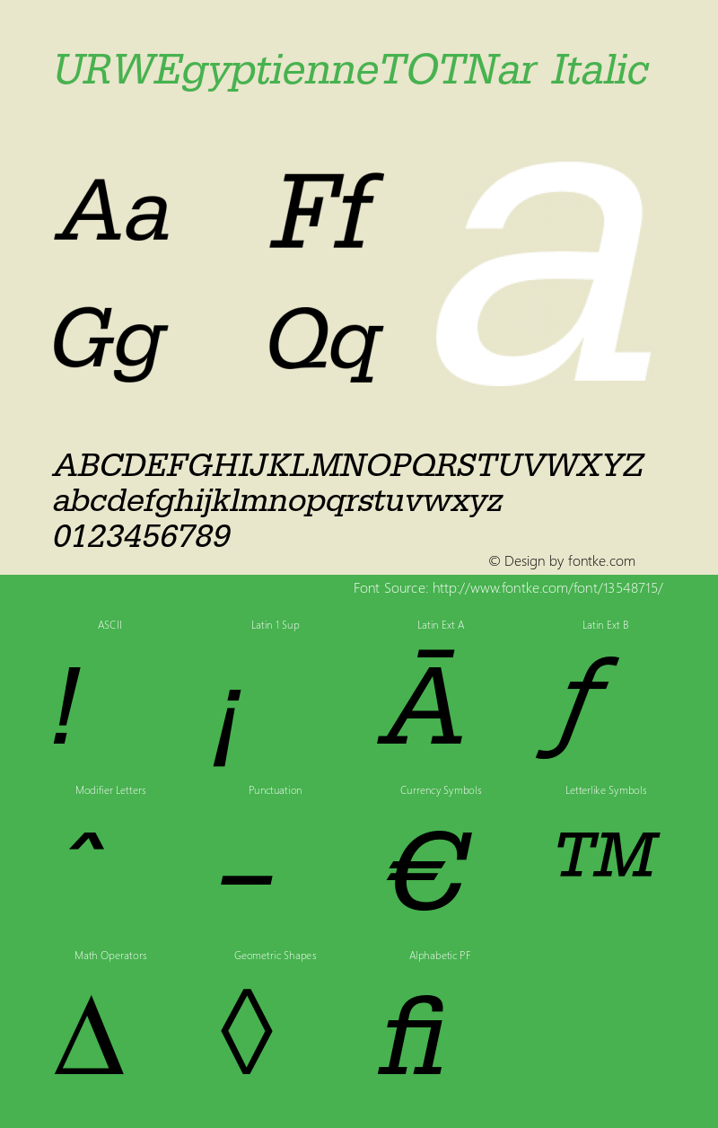 URWEgyptienneTOTNar Italic Version 1.000;PS 1.05;Core 1.0.35图片样张