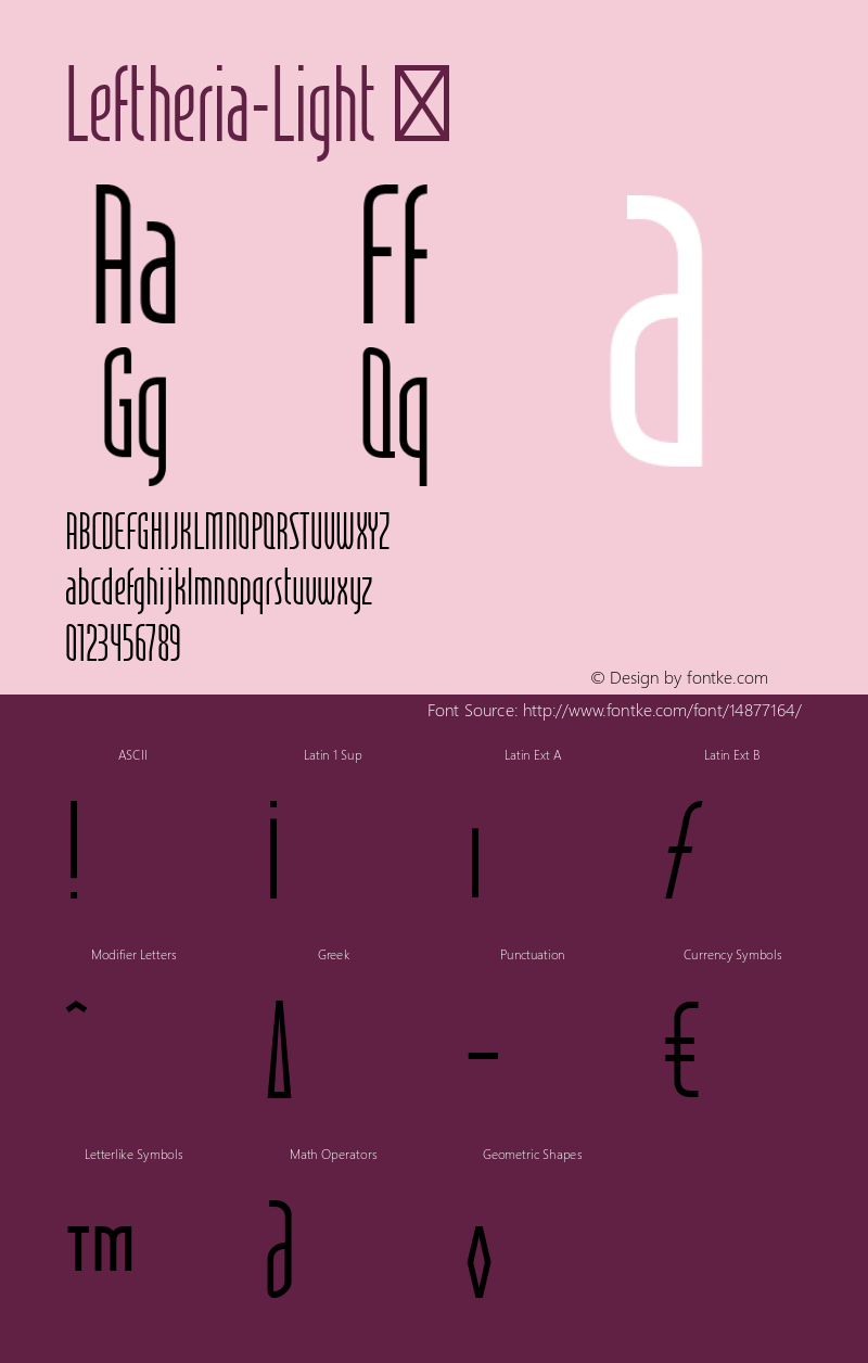 Leftheria-Light ☞ Version 2.001;PS 002.001;hotconv 1.0.70;makeotf.lib2.5.58329;com.myfonts.easy.sea-types.leftheria.light.wfkit2.version.4dGu图片样张