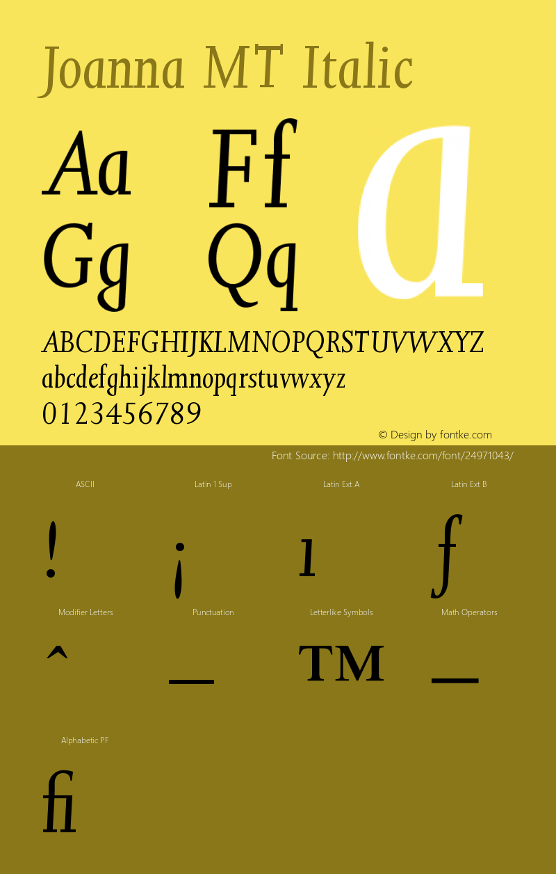 Joanna MT Italic Version 001.000图片样张