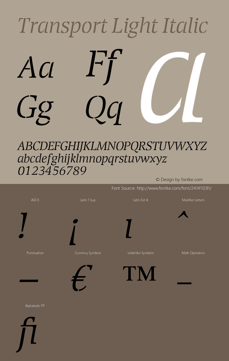 Transport Light Italic Version 1.00图片样张