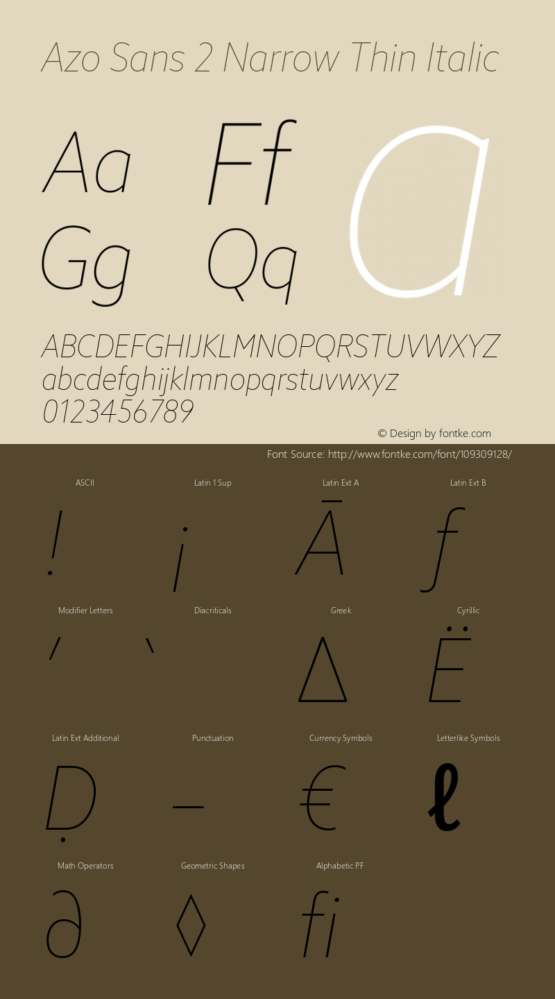 Azo Sans 2 Narrow Thin Italic Version 2.001图片样张