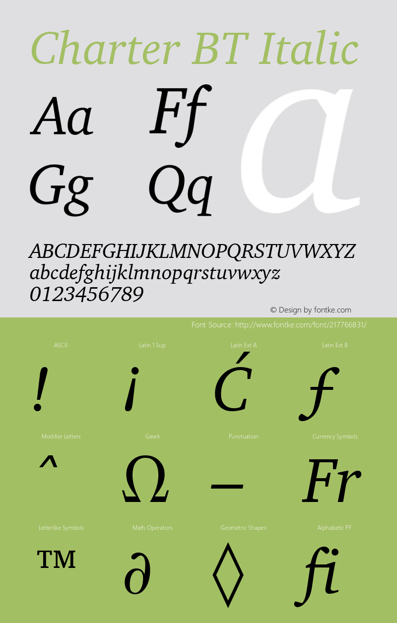 Charter BT Italic Version 1.01 emb4-OT图片样张