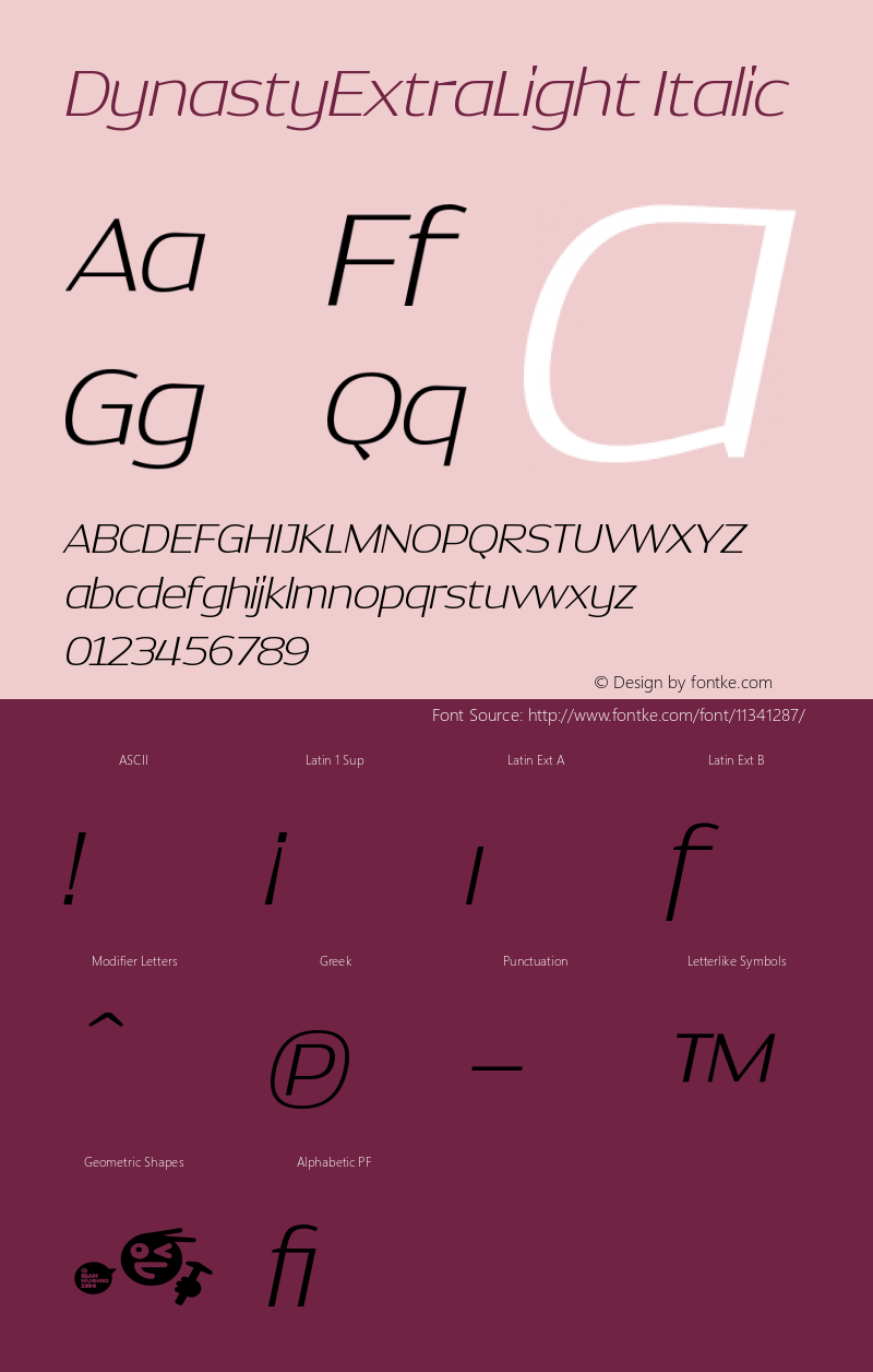 DynastyExtraLight Italic Version 001.000图片样张