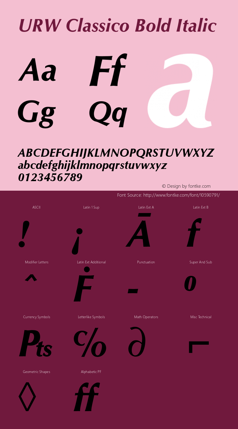 URW Classico Bold Italic Version 1.000;PS 2.00;hotconv 1.0.57;makeotf.lib2.0.21895图片样张