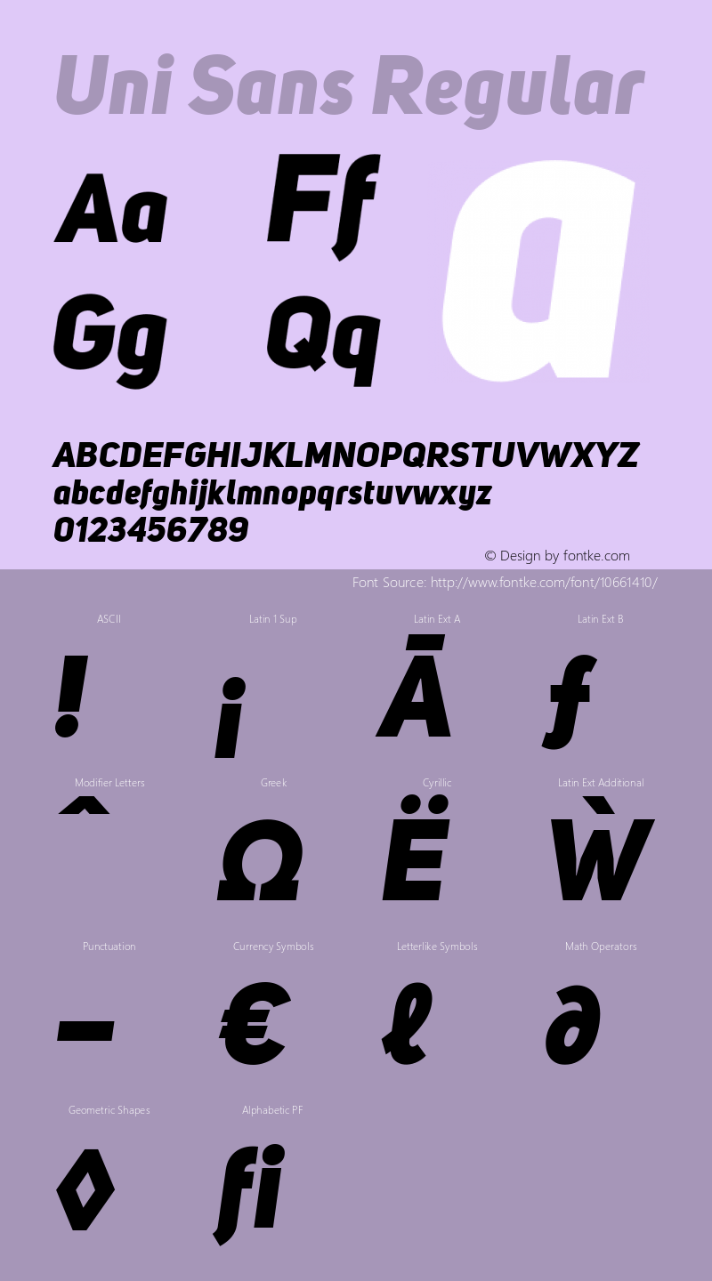 Uni Sans Regular Version 001.029;com.myfonts.easy.font-fabric.uni-sans.heavy-italic.wfkit2.version.4c6h图片样张