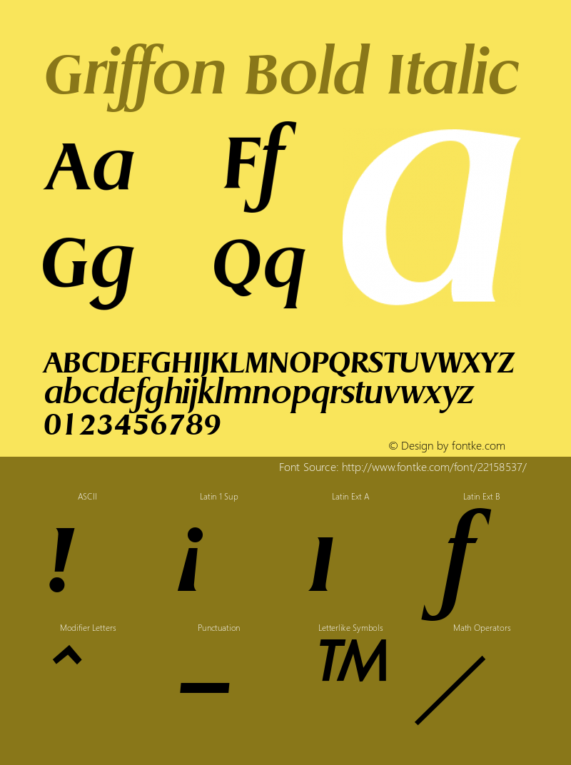 Griffon Bold Italic Altsys Fontographer 3.5  8/18/95图片样张