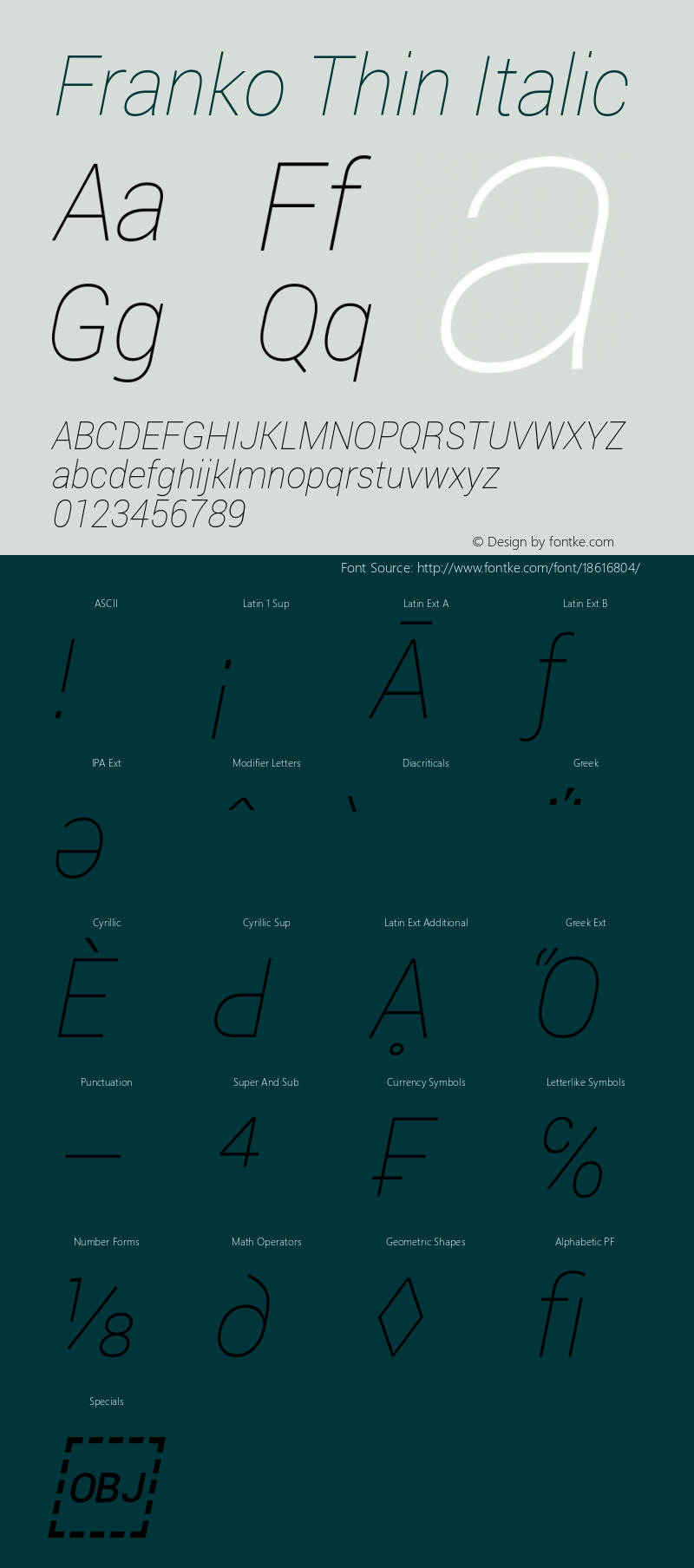 Franko Thin Italic Version 1.200310; 2013图片样张