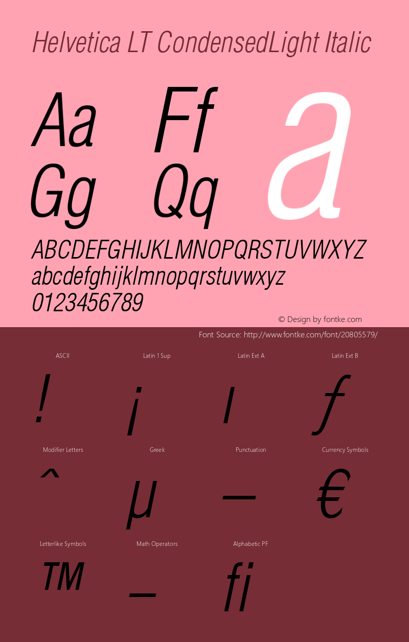 Helvetica LT Condensed Light Oblique Version 6.02图片样张