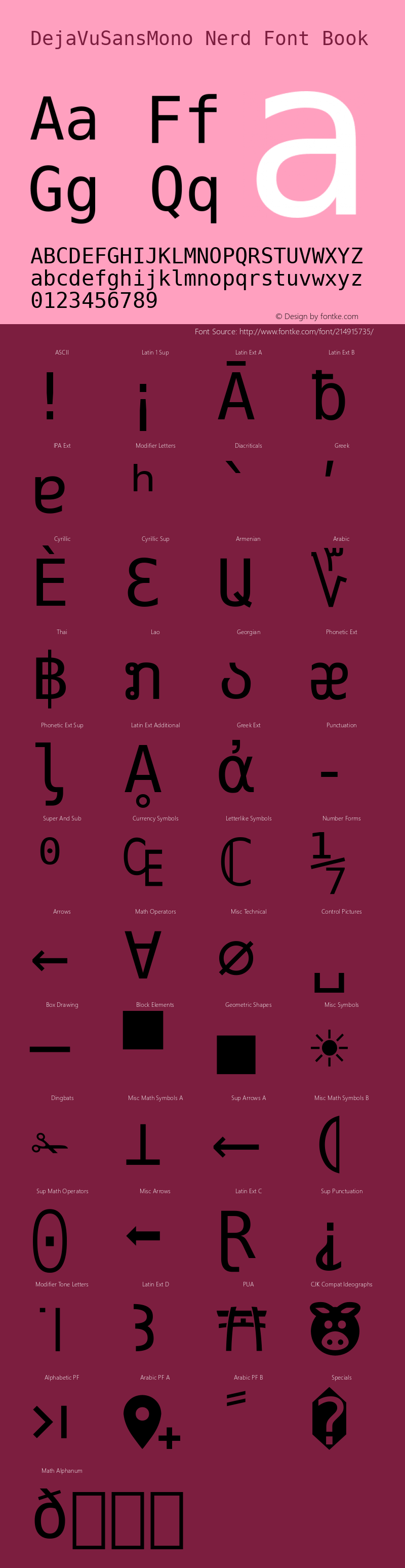 DejaVu Sans Mono Nerd Font Complete Version 2.37;Nerd Fonts 2.1.0图片样张