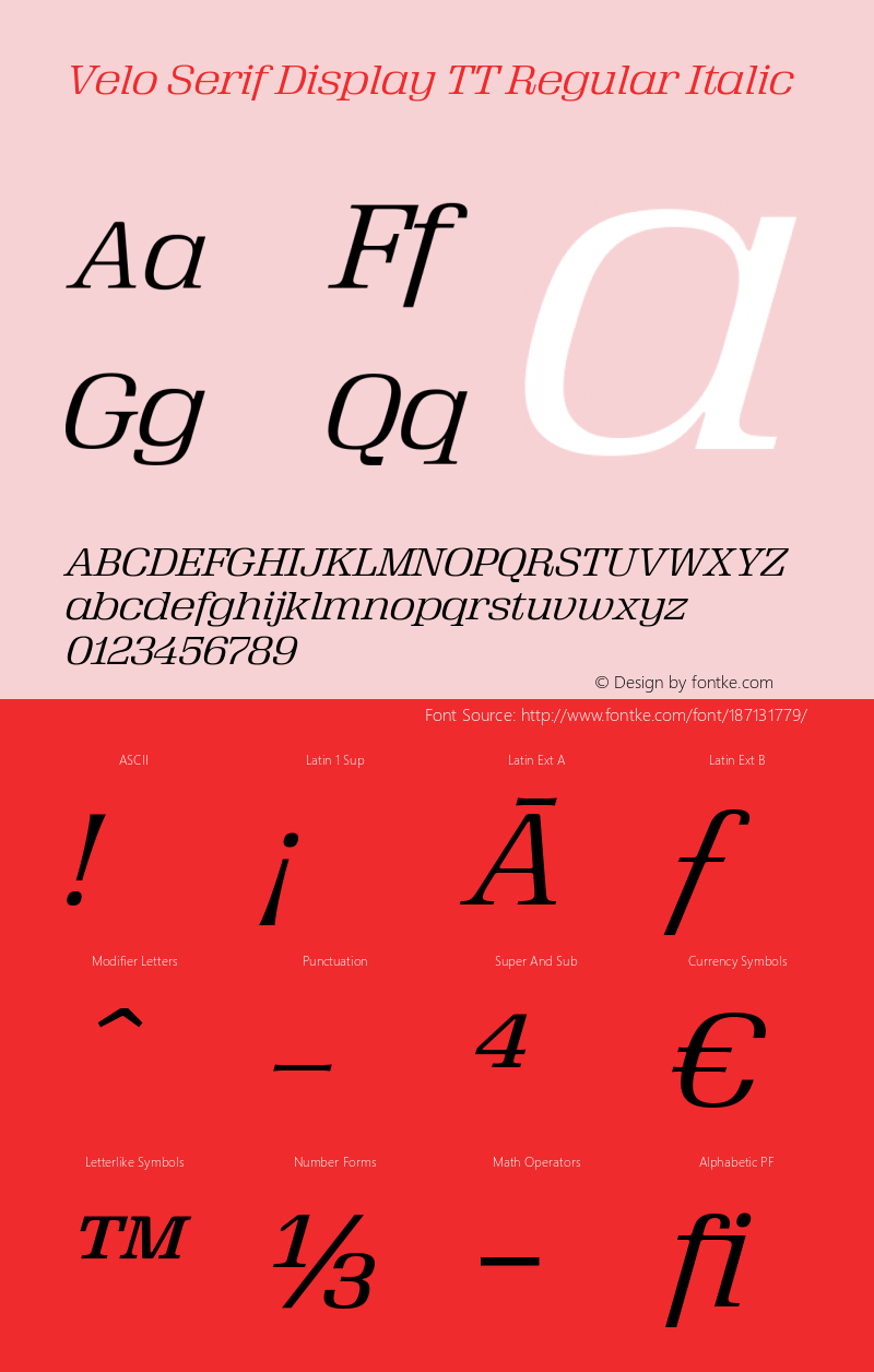 Velo Serif Display TT Regular Italic Version 1.100;PS Version 1.001;PS 1.1;hotconv 1.;hotconv 1.0.73;makeotf.lib2.5.5900图片样张