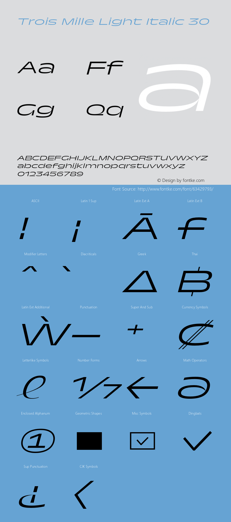 TroisMilleLightItalic-30 Version 1.000;hotconv 1.0.109;makeotfexe 2.5.65596图片样张