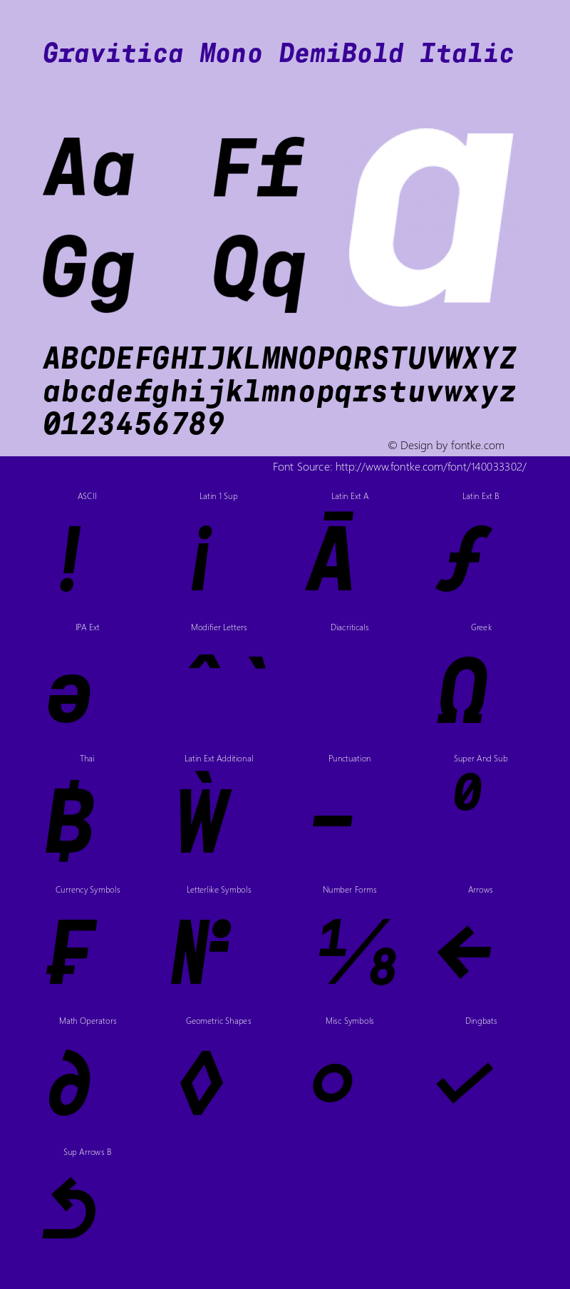 Gravitica Mono DemiBold Italic Version 1.000;hotconv 1.0.109;makeotfexe 2.5.65596图片样张