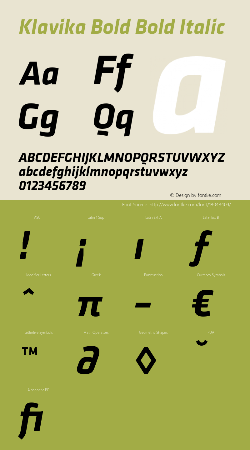 Klavika Bold Bold Italic 001.000图片样张