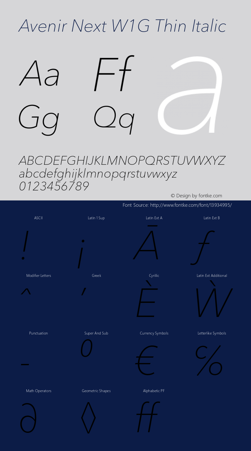 Avenir Next W1G Thin Italic Version 1.00图片样张