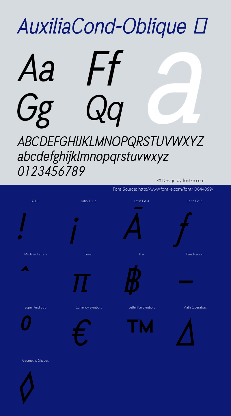 AuxiliaCond-Oblique ☞ Version 1.000;com.myfonts.easy.typomancer.auxilia.condensed-oblique.wfkit2.version.4hic图片样张