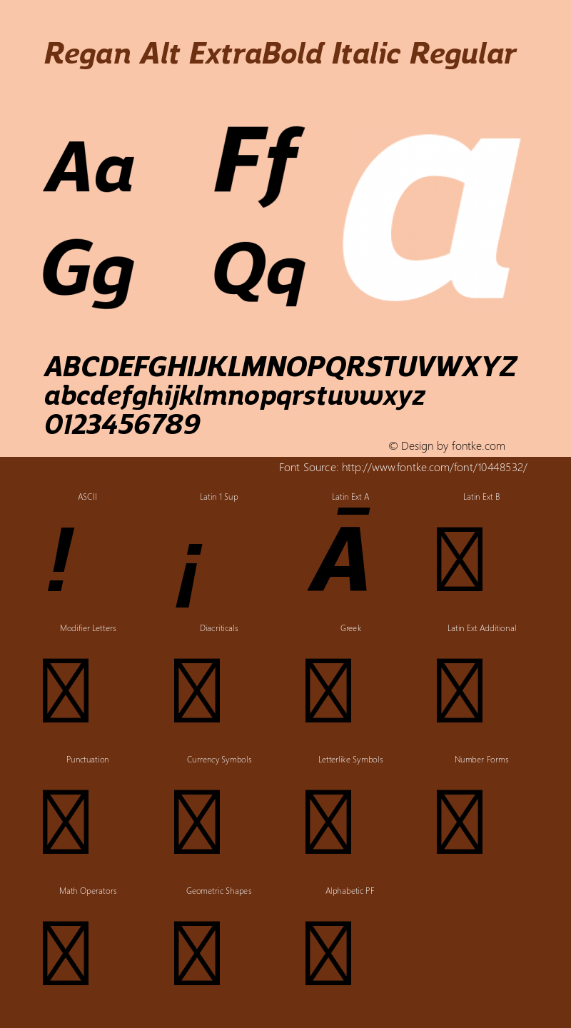 Regan Alt ExtraBold Italic Regular Version 1.001;PS 001.001;hotconv 1.0.70;makeotf.lib2.5.58329图片样张