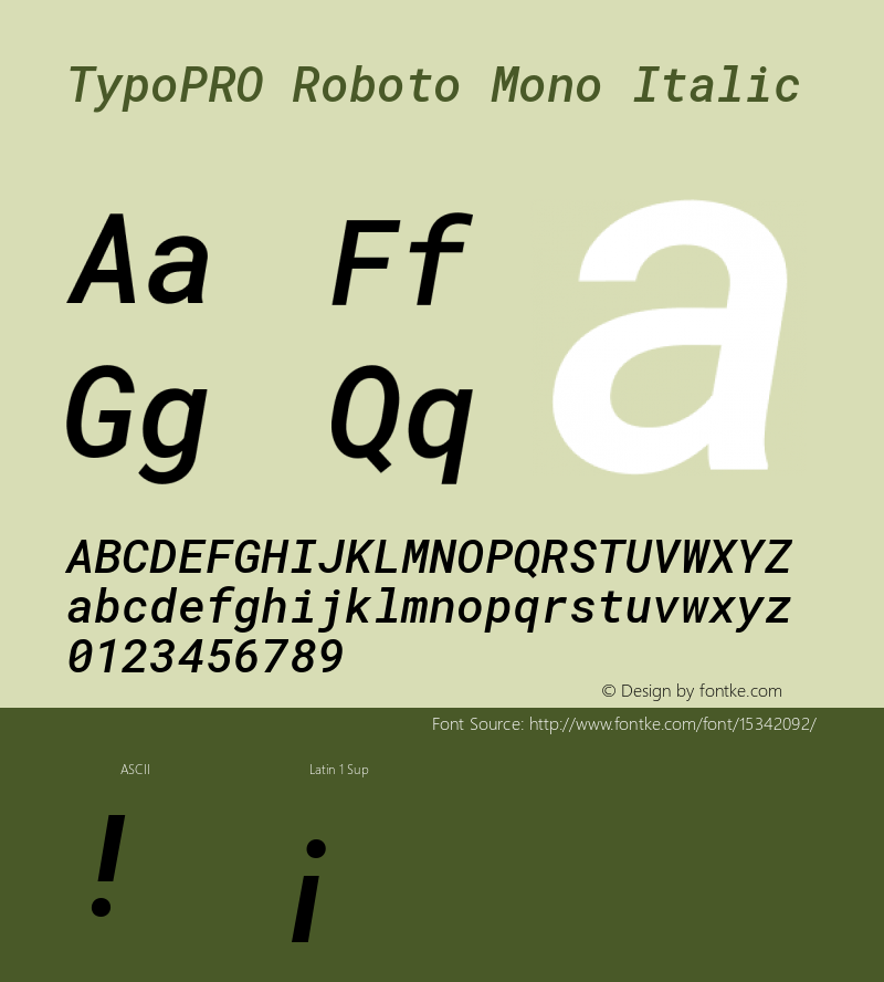 TypoPRO Roboto Mono Italic Version 2.000985; 2015; ttfautohint (v1.3)图片样张