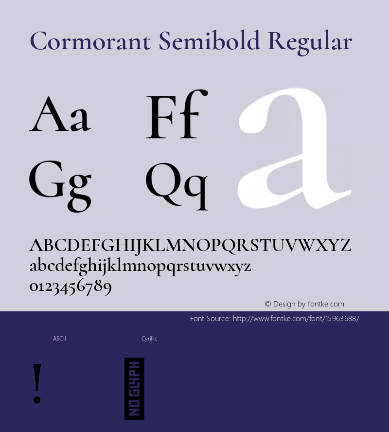 Cormorant Semibold Regular Version 1.000;PS 002.000;hotconv 1.0.88;makeotf.lib2.5.64775; ttfautohint (v1.4.1)图片样张