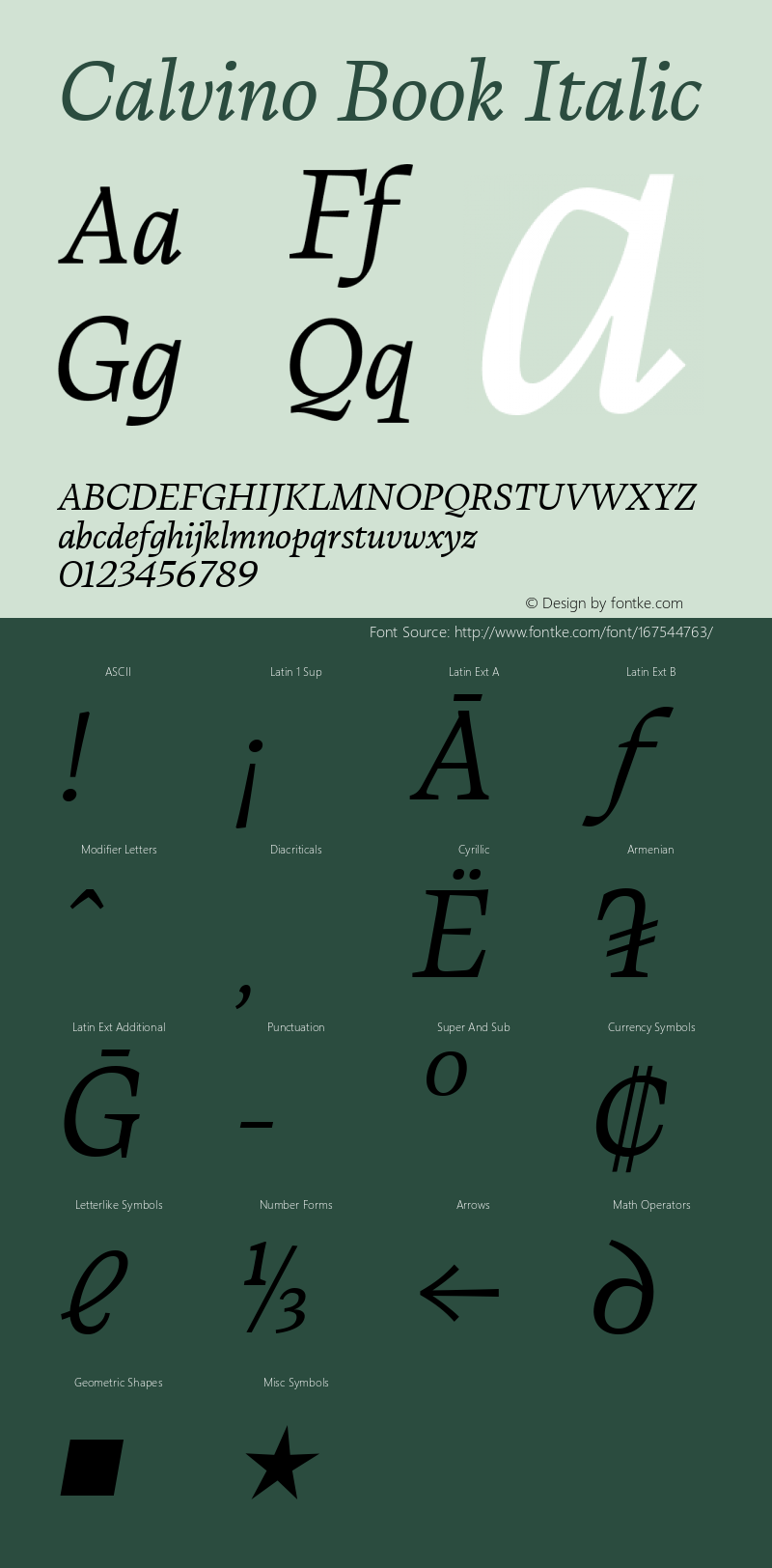 Calvino Book Italic Version 1.000;FEAKit 1.0图片样张