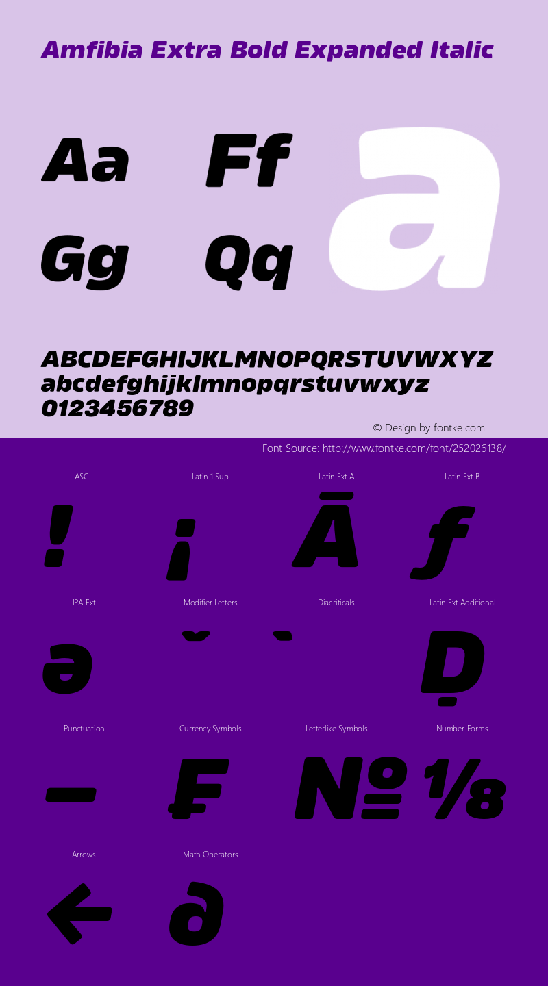 Amfibia Extra Bold Expanded Italic Version 1.000;PS 001.000;hotconv 1.0.88;makeotf.lib2.5.64775图片样张