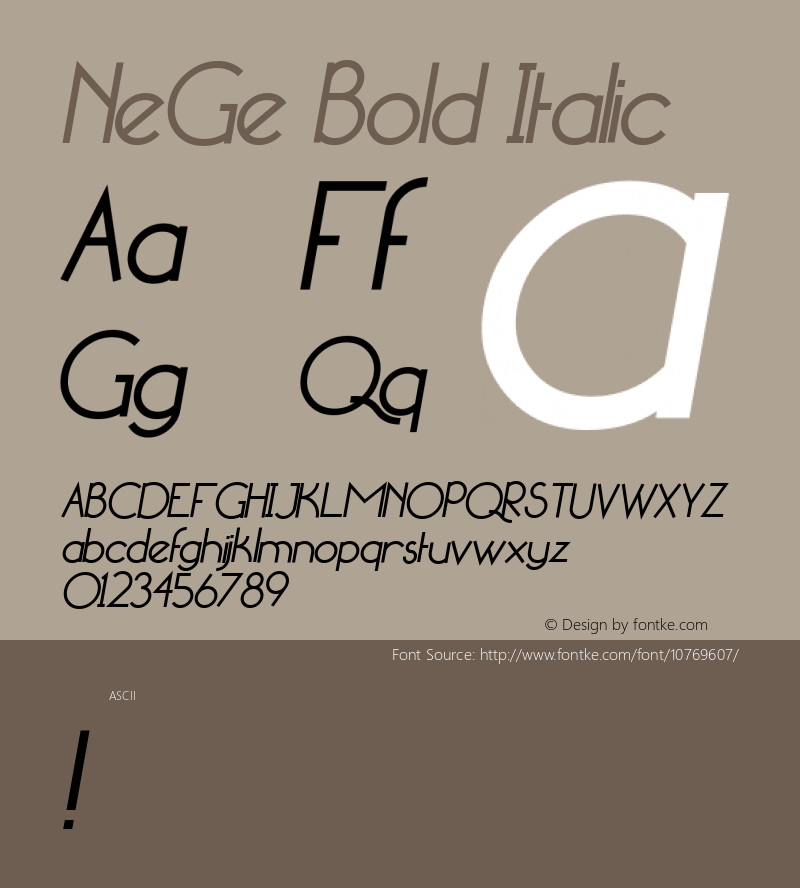 NeGe Bold Italic Version 1.00 May 9, 2010, initial release图片样张