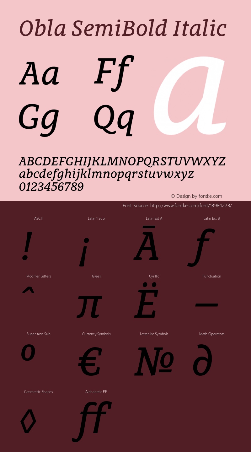 Obla SemiBold Italic Version 1.000 2016 initial release图片样张