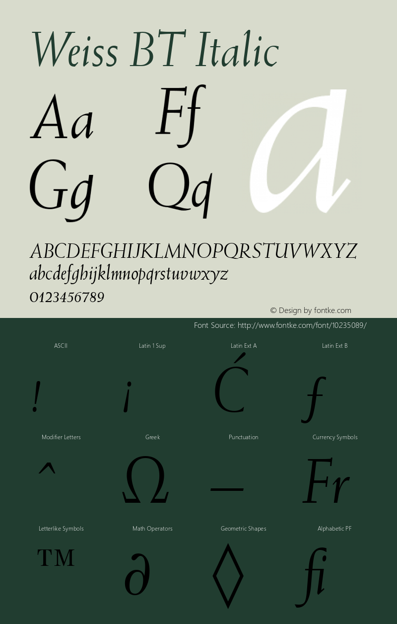 Weiss BT Italic Version 1.01 emb4-OT图片样张