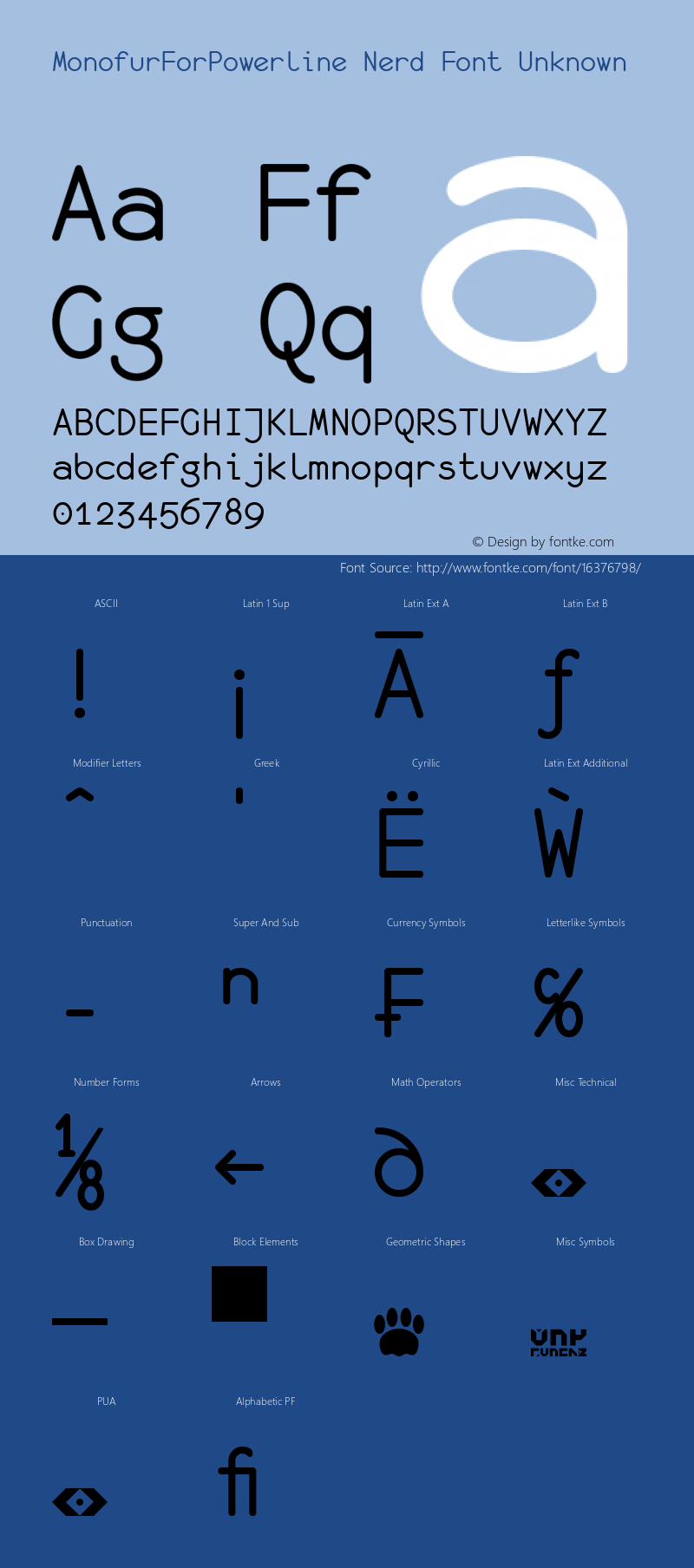 MonofurForPowerline Nerd Font Unknown 1.0 2000-03-28图片样张