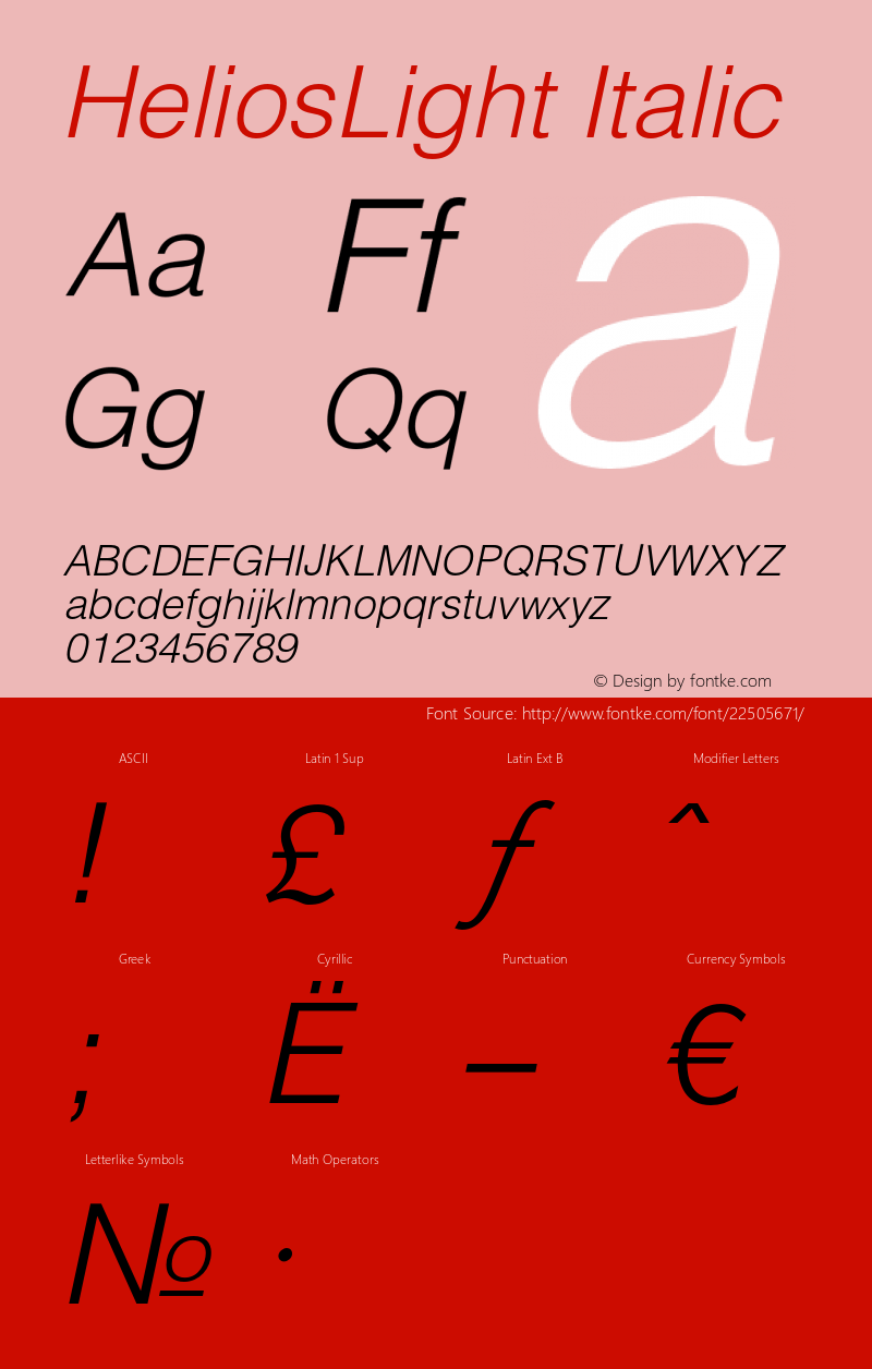 HeliosLight-Italic Version 1.000 2006 initial release图片样张