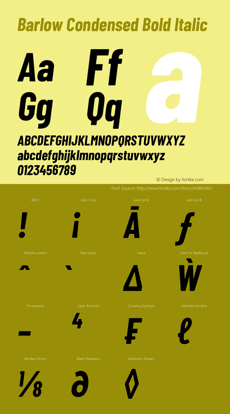 Barlow Condensed Bold Italic Version 1.103;PS 001.103;hotconv 1.0.88;makeotf.lib2.5.64775图片样张