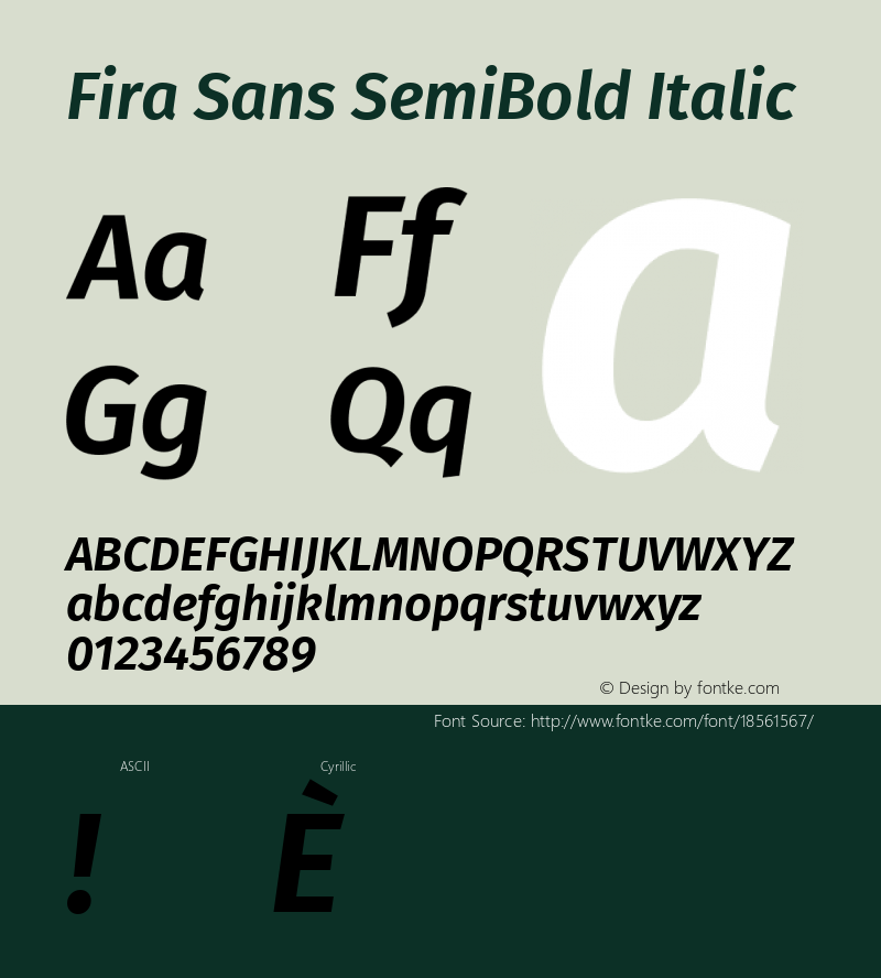 Fira Sans SemiBold Italic Version 4.203;PS 004.203;hotconv 1.0.88;makeotf.lib2.5.64775; ttfautohint (v1.4.1)图片样张