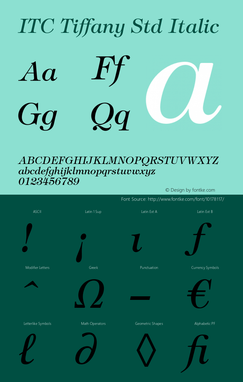 ITC Tiffany Std Italic OTF 1.018;PS 001.003;Core 1.0.31;makeotf.lib1.4.1585图片样张